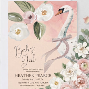 Beautiful Swan Princess Enchanted Girl Baby Shower Invitation