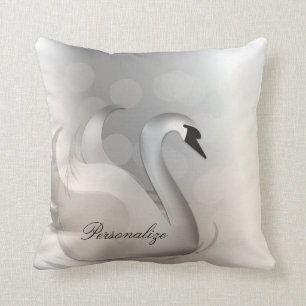 Beautiful Swan White & Silver Elegant Custom Chic Cushion