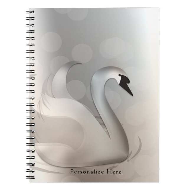 Beautiful Swan White & Silver Elegant Custom Chic Notebook (Front)
