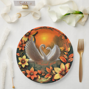 Beautiful swans in love paper plate