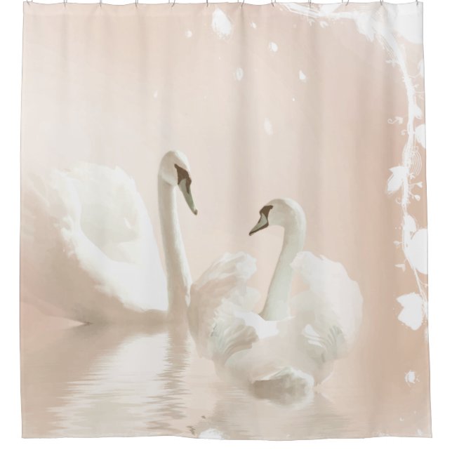Beautiful Swans Watercolor Shower Curtain (Front)