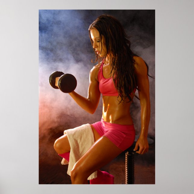 Beautiful Sweaty Woman Working Out Dumbell Poster (Front)