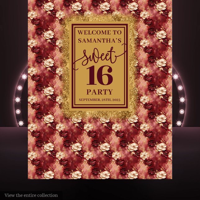 Beautiful Sweet 16 Blush Burgundy Gold Tapestry (Beautiful Sweet 16 Blush Burgundy Gold Tapestry)