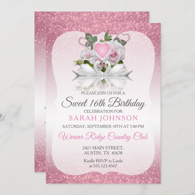 Beautiful Sweet 16th Birthday Invitation (Front/Back)