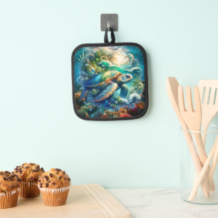 Beautiful Swimming Sea Turtle  Pot Holder