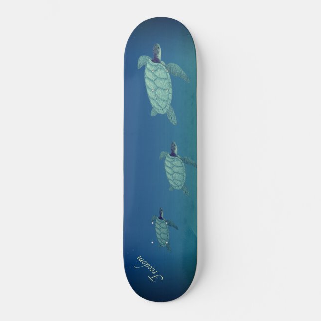 Beautiful swimming sea turtles and calligraphy skateboard (Front)