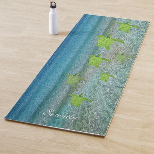 Beautiful swimming sea turtles and calligraphy yoga mat