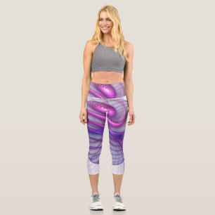 Beautiful Swing Modern Abstract Fractal Art Pink Capri Leggings