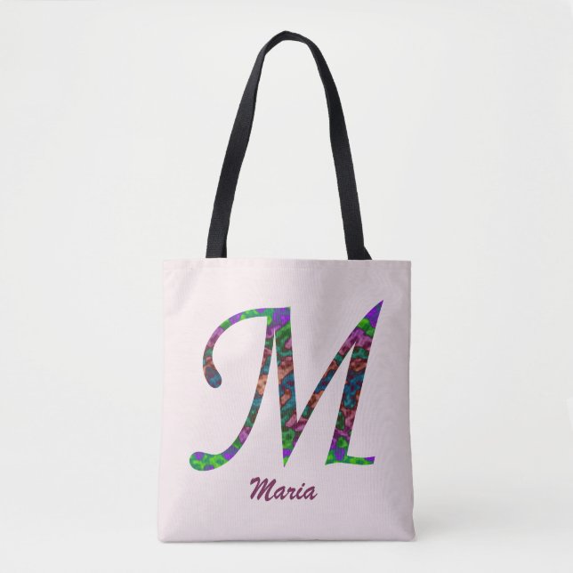 Beautiful Swirled Colour Letter M Monogram Initial Tote Bag (Front)