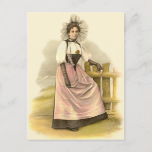 Beautiful Swiss Woman in Traditional Costume, Bern Postcard