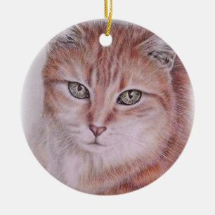 Beautiful Tabby Cat Art Drawing for Cat Lovers Ceramic Tree Decoration