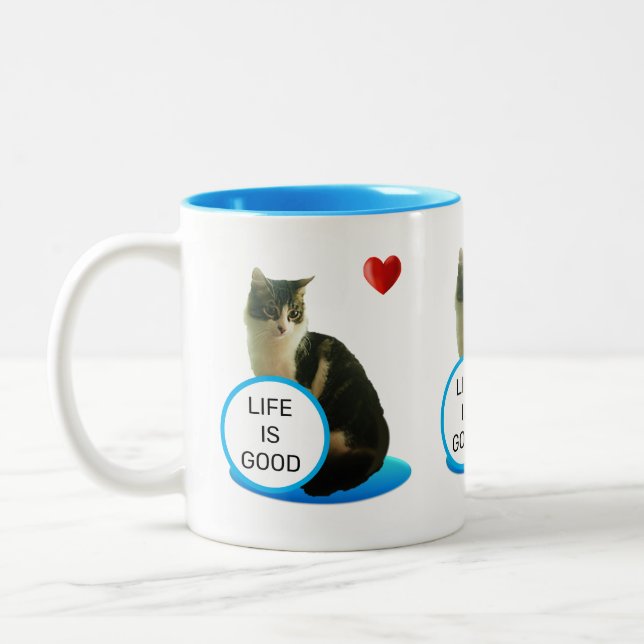 Beautiful Tabby Cat & Heart Two-Tone Coffee Mug (Left)
