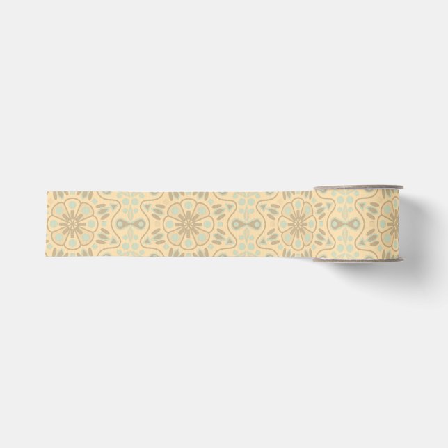 Beautiful Tan And Blue Pattern Grosgrain Ribbon (Front)