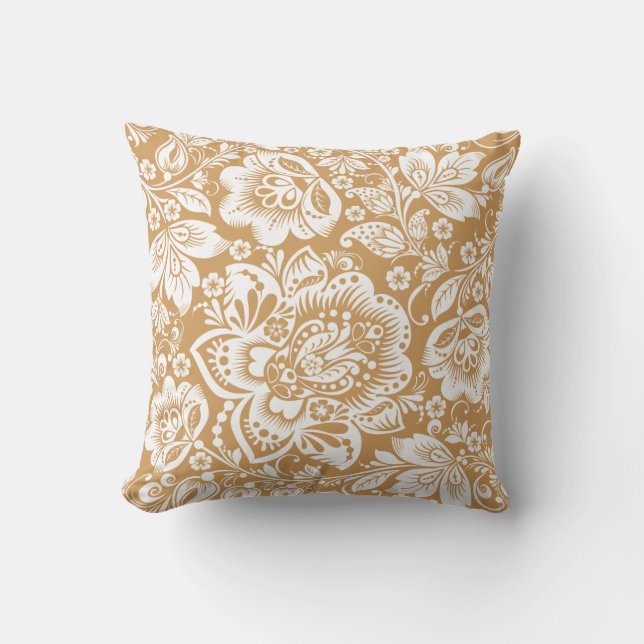 Beautiful Tan And White Flowers Pattern Cushion (Front)