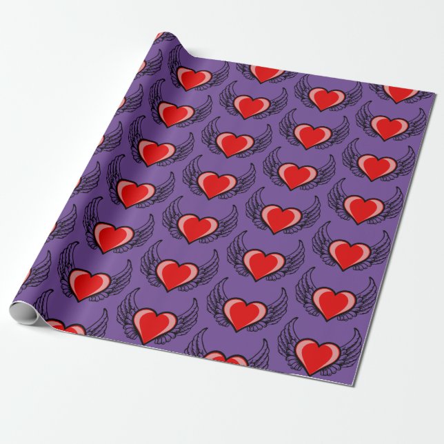 beautiful tattoo heart with wings design  wrapping paper (Unrolled)