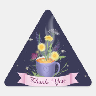 Beautiful Tea Cup Summer Flowers  Triangle Sticker