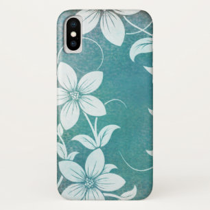 Beautiful Teal and White Flower Design iPhone X Case