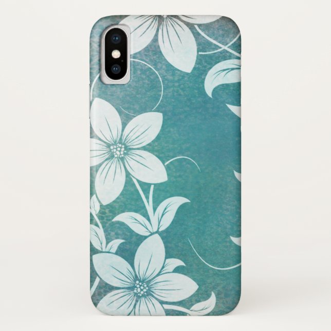 Beautiful Teal and White Flower Design Case-Mate iPhone Case (Back)