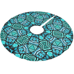 Beautiful Teal Aqua Turquoise Ethnic Mosaic Art Brushed Polyester Tree Skirt