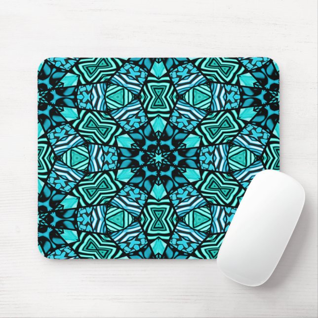 Beautiful Teal Aqua Turquoise Ethnic Mosaic Mouse Mat (With Mouse)