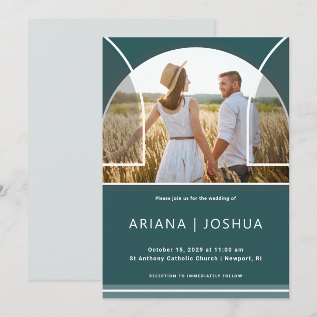 Beautiful Teal Arch Photo Wedding Invitation (Front/Back)