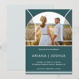 Beautiful Teal Arch Photo Wedding Invitation