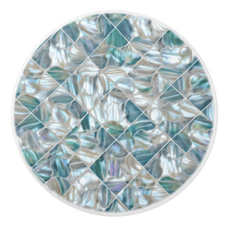 Beautiful teal blue offwhite pearl inspired ceramic knob