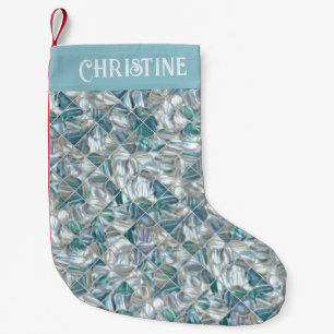 Beautiful teal blue offwhite pearl inspired small christmas stocking