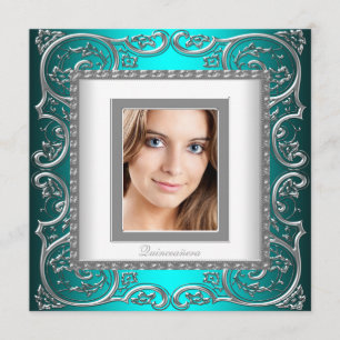 Beautiful Teal Blue Photo Quinceanera Invitation