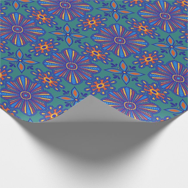 Beautiful Teal Boho Talavera Tile Wrapping Paper (Corner)
