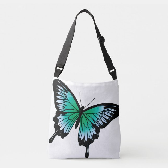 Beautiful Teal Butterfly Cross Body Tote Bag (Front)