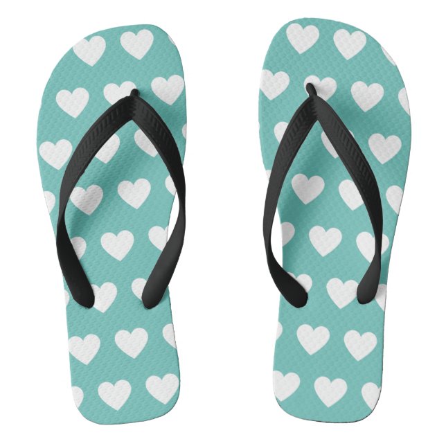 Beautiful teal green and white hearts printed flip flops (Footbed)