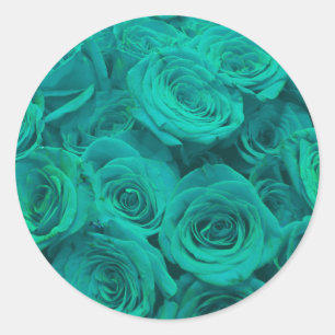 Beautiful teal green roses teal flowers  classic round sticker