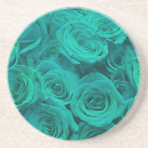 Beautiful teal green roses teal flowers coaster