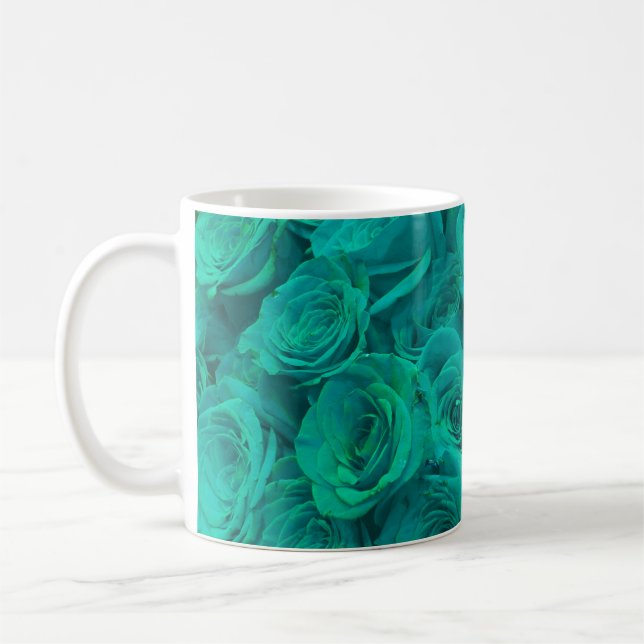 Beautiful teal green roses teal flowers  coffee mug (Left)