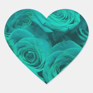 Beautiful teal green roses teal flowers  heart sticker