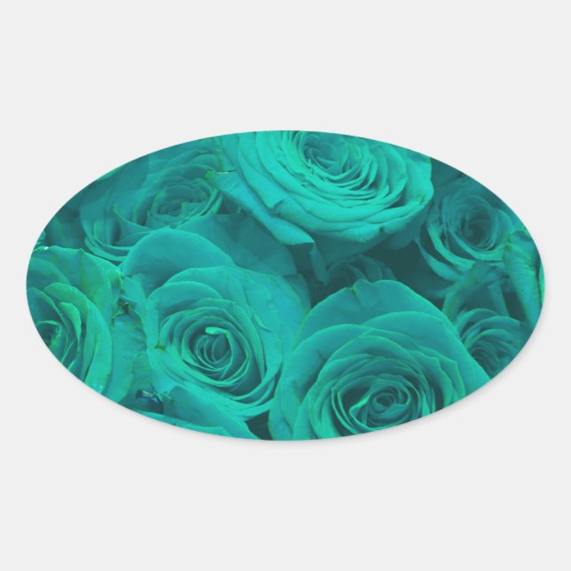 Beautiful teal green roses teal flowers  oval sticker (Front)