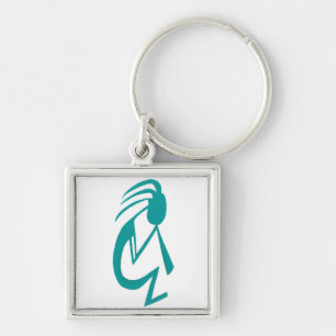Beautiful Teal Kokopelli Painting Key Ring