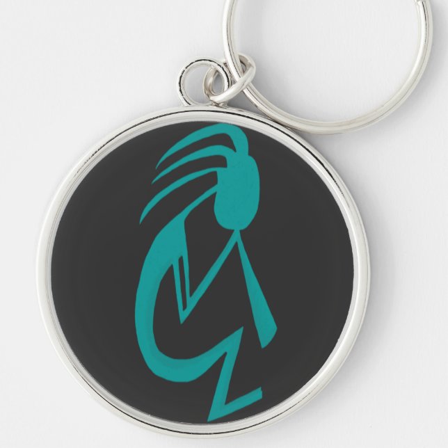 Beautiful Teal Kokopelli Painting Key Ring (Front)