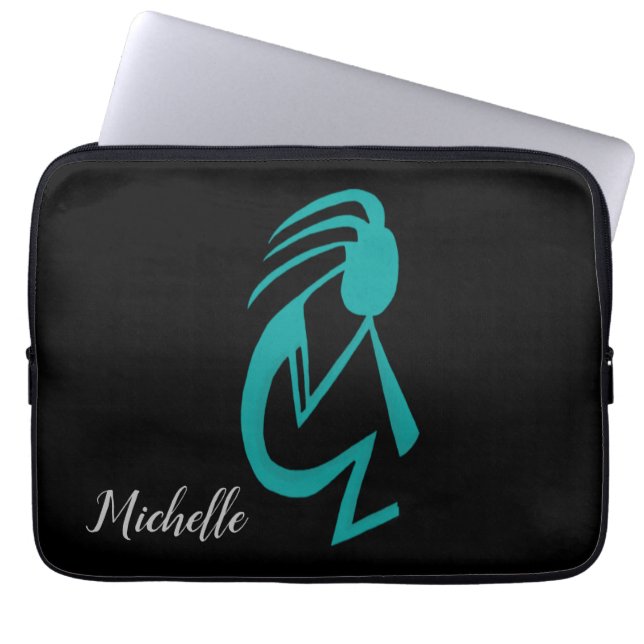 Beautiful Teal Kokopelli Painting Laptop Sleeve (Front)