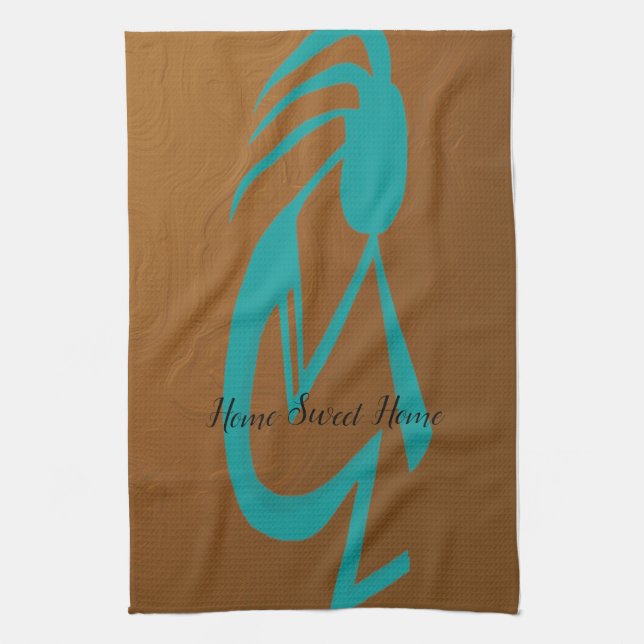 Beautiful Teal Kokopelli Painting Tea Towel (Vertical)