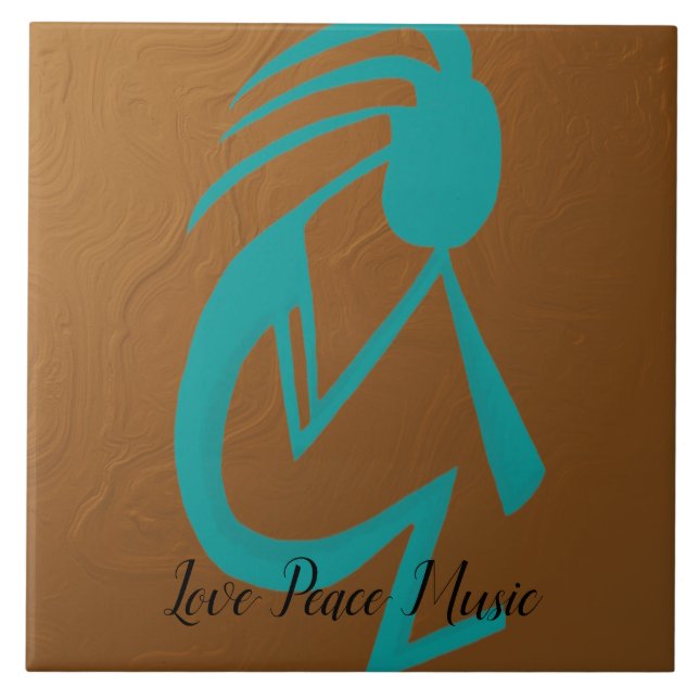 Beautiful Teal Kokopelli Painting Tile (Front)
