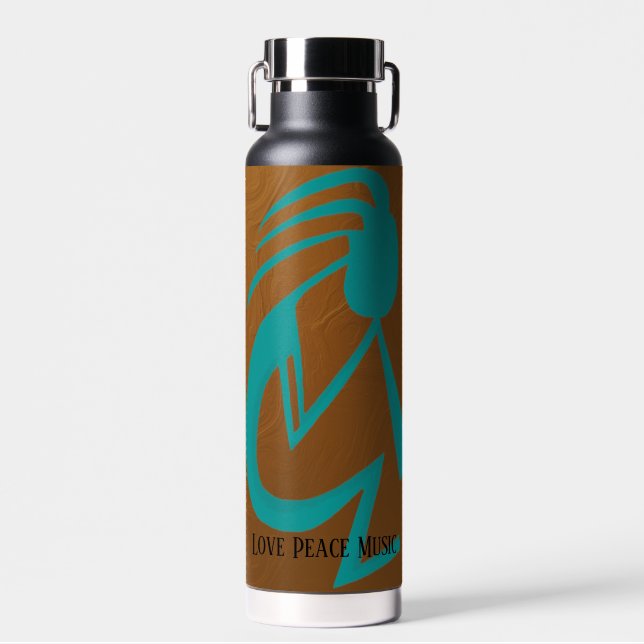 Beautiful Teal Kokopelli Painting Water Bottle (Front)