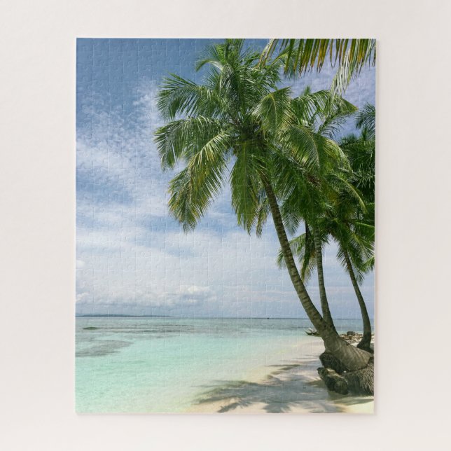 Beautiful Teal Ocean, Sandy Beach, Palm Trees Jigsaw Puzzle (Vertical)