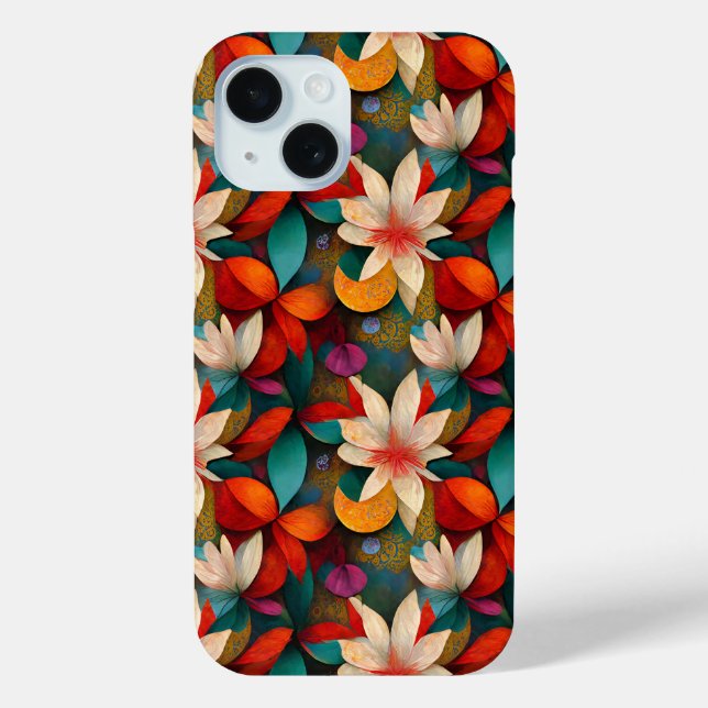Beautiful Teal, Orange and White Flowers Case-Mate iPhone Case (Back)