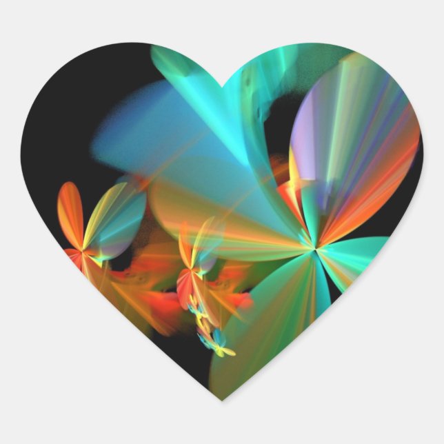 Beautiful Teal & Orange Fractal Art Flower Petals Heart Sticker (Front)