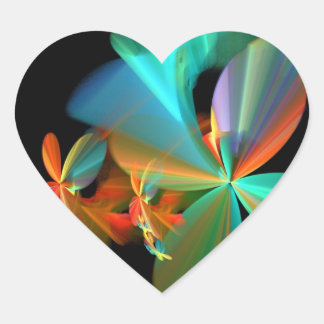 Beautiful Teal & Orange Fractal Art Flower Petals Heart Sticker