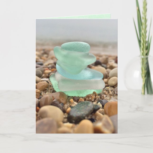 Beautiful Teal Seaglass Beach Thinking of You Card (Front)