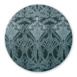 Beautiful,teal silver,art nouveau pattern,floral,m ceramic knob