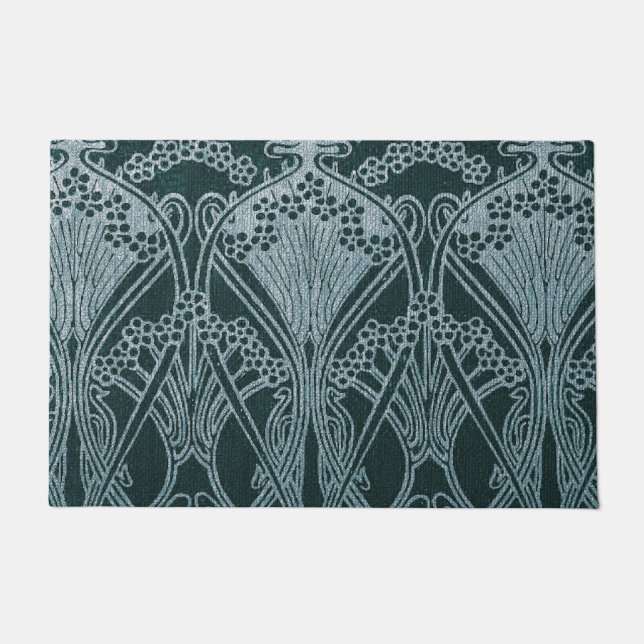 Beautiful,teal silver,art nouveau pattern,floral,m doormat (Front)